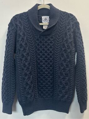 J.Press Cable-Knit Shawl Collar Sweater Navy Blue Small